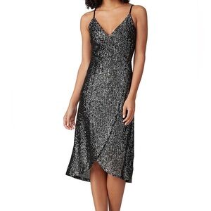$138 CUPCAKES & CASHMERE Joelle black silver sequin dress M